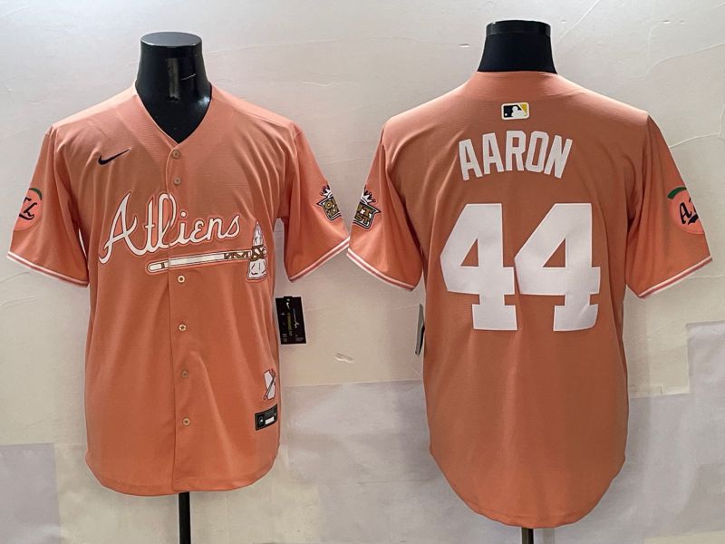 Men Atlanta Braves #44 Aaron Orange Five generations Joint Name 2025 Nike MLB Jersey style 1